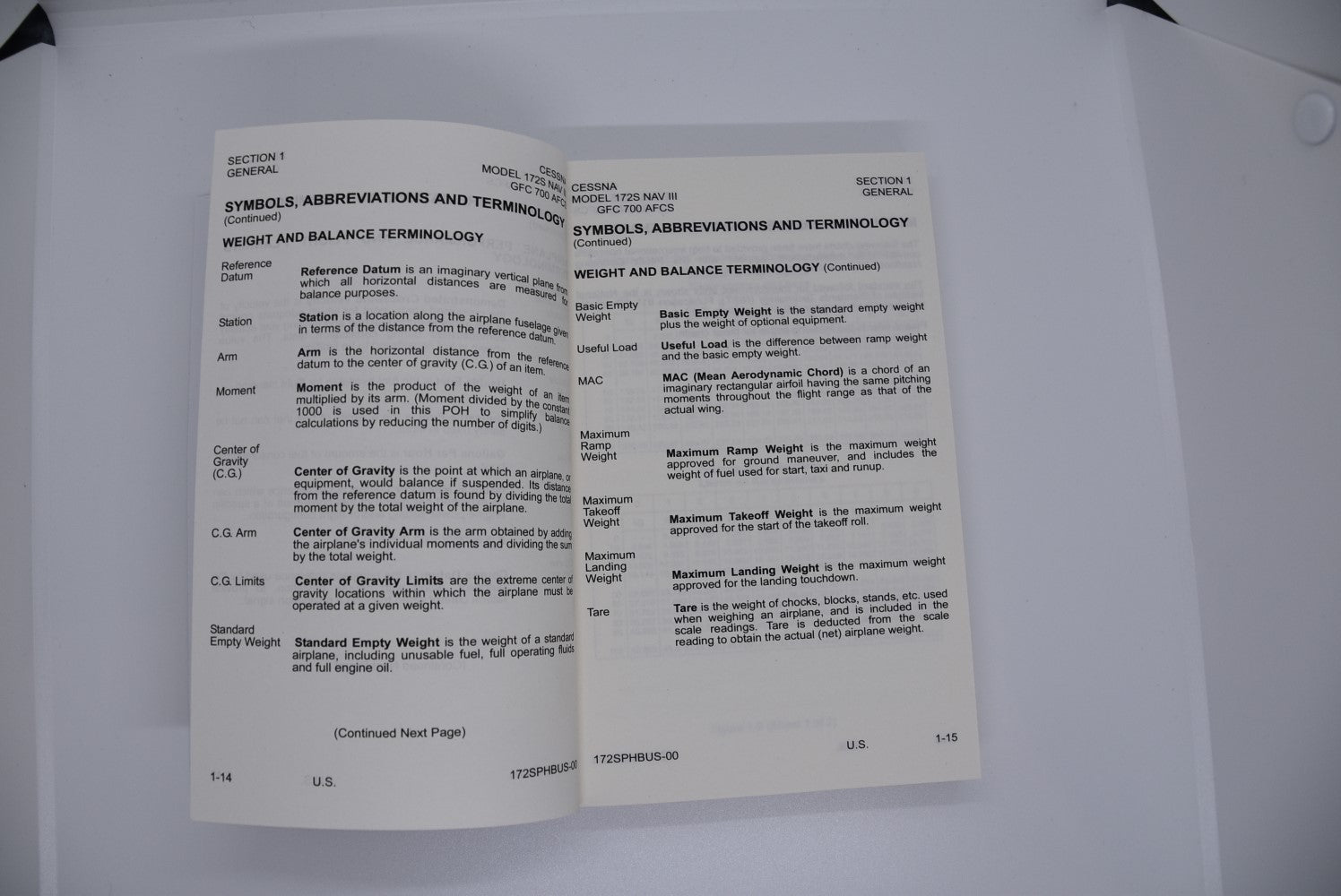 Cessna 172S G1000 Pilot Operating Handbook and 172S Quick Reference Checklist (QRC)