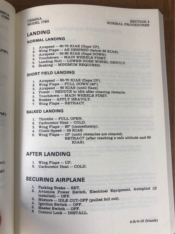 Cessna 172N Pilot Operating Handbook and  Extended Quick Reference Checklist (QRC)