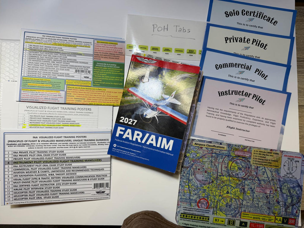 2027 ASA Pre-Tabbed FAR AIM Book, A-Triple Poster Set (including Private, Instrument, Commercial Pilot Maneuvers) and Complimentary Gifts - All in One