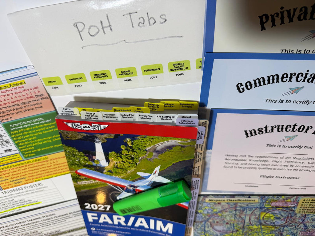 2027 ASA Pre-Tabbed FAR AIM Book, A-Triple Poster Set (including Private, Instrument, Commercial Pilot Maneuvers) and Complimentary Gifts - All in One