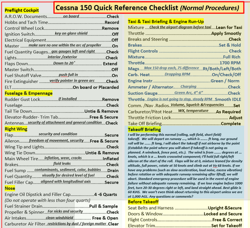 Cessna 150 Pilot Operating Handbook (POH)  and Extended Checklist