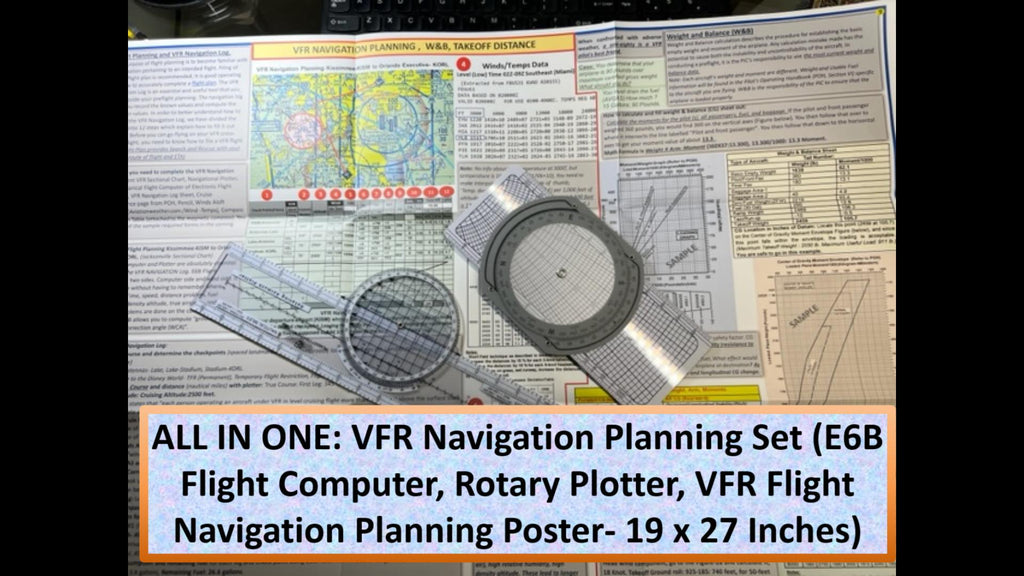 Foggle Mount Private Pilot Training Gears, (E6B) Computer, Rotating Plotter, View L ...