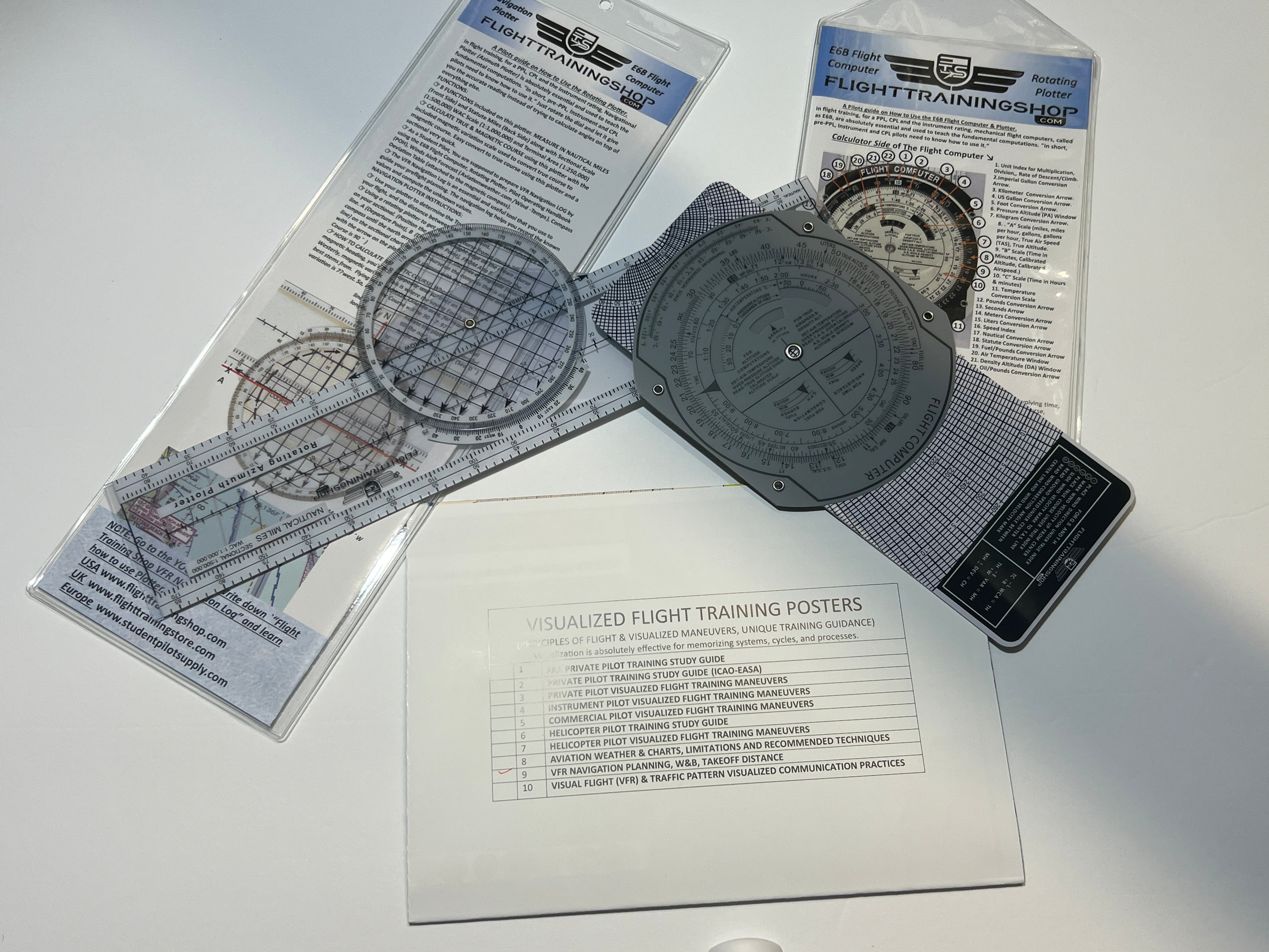 ALL IN ONE: VFR Navigation Planning Set (E6B Flight Computer, Rotary Plotter, VFR Flight Navigation Planning Poster- 19 x 27 Inches)